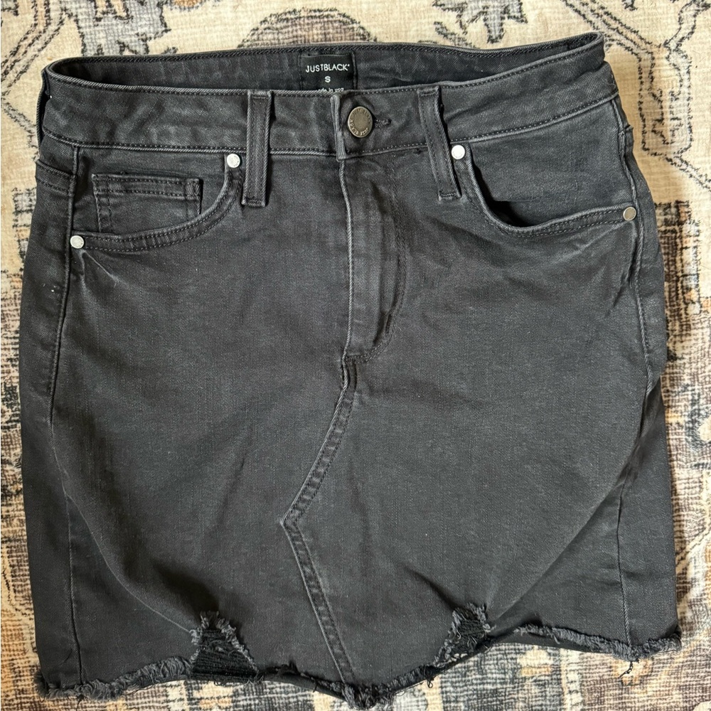 Just Black Denim Black Raw Hem Mini Skirt